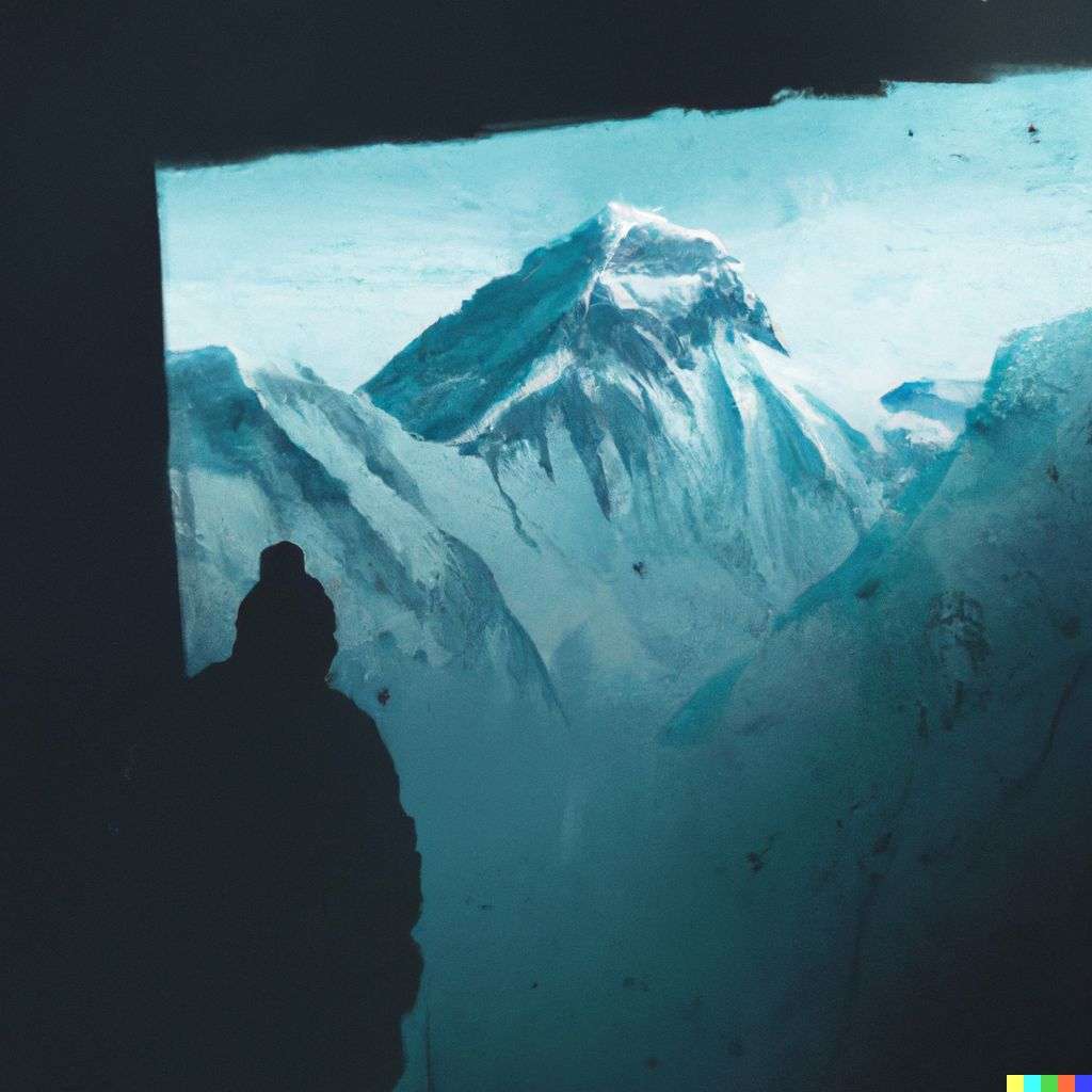 someone gazing at Mount Everest, digital art, dystopia